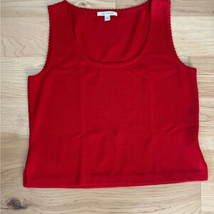 St John festive pointelle scallop trim round neckline sweater top size L red